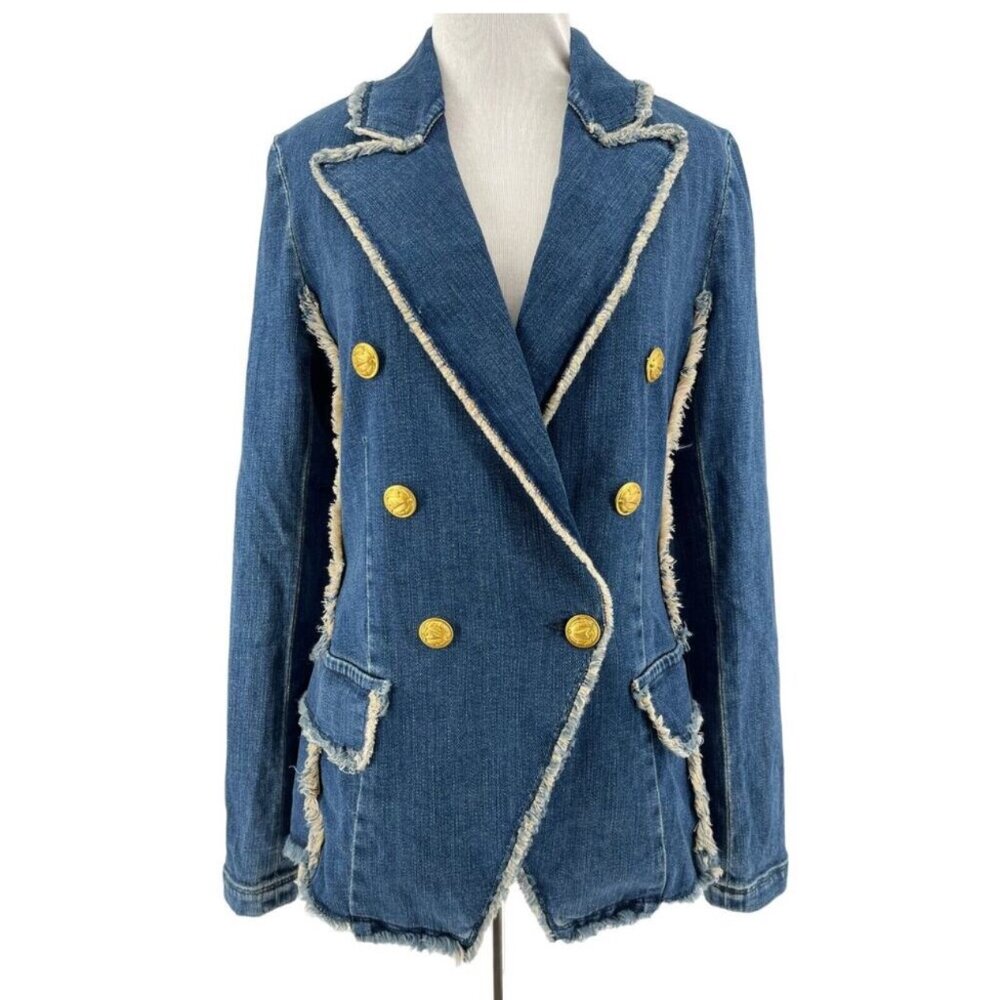 L'Agence Denim Frayed Double Breasted Blazer size S